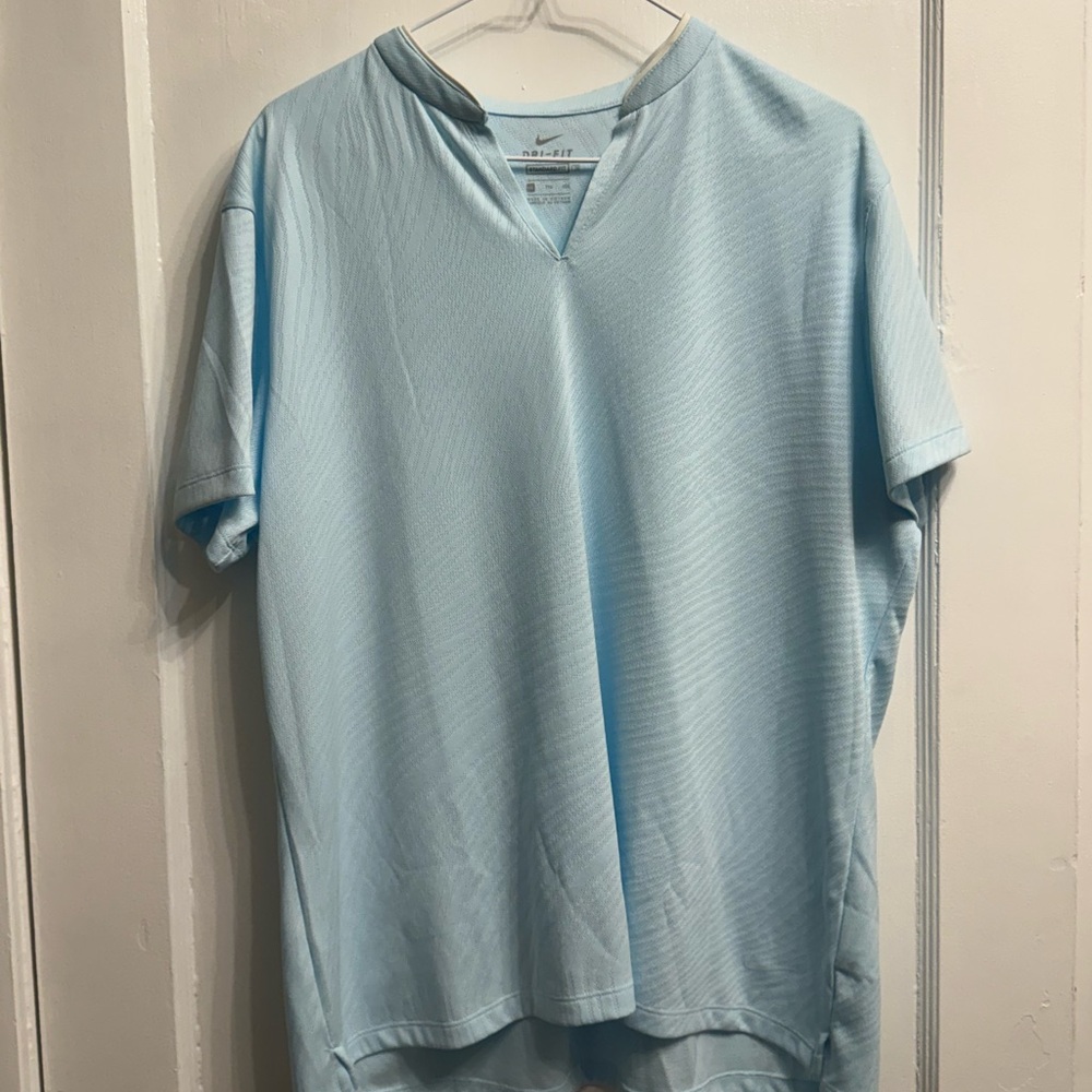Women’s Nike Light Blue Short Sleeve Collarless Golf Shirt
